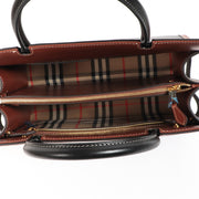 Buy an authentic second hand Burberry Black Leather and Vintage Check Two Handle Small Title Bag in as new condition at Labellov.