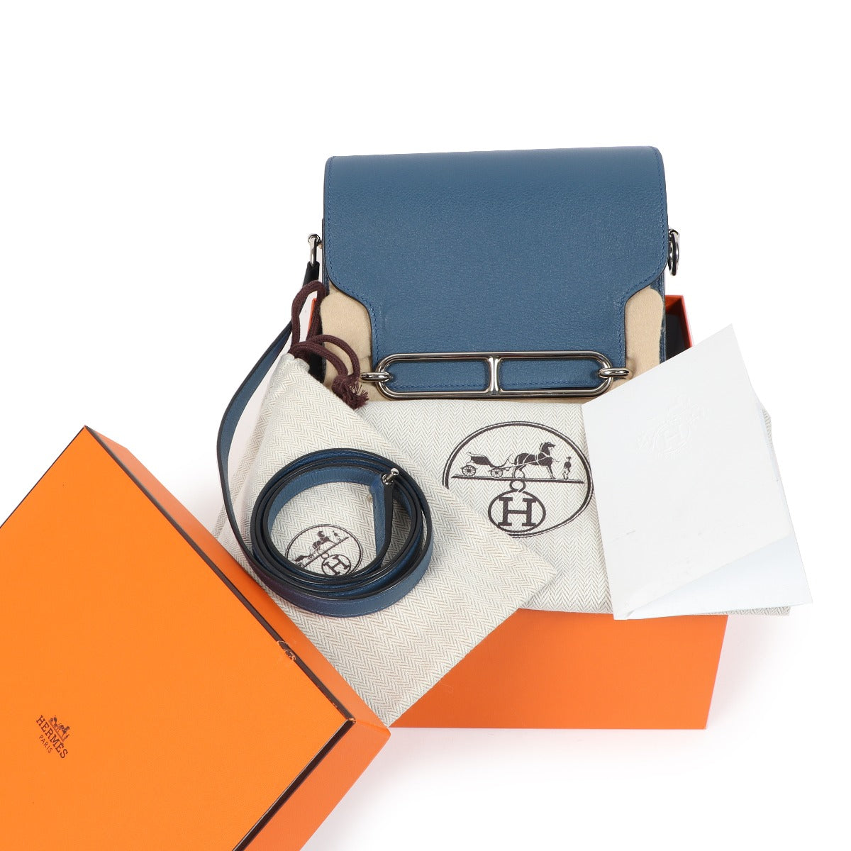 Hermès Roulis Mini Bleu Agate Evercolor Palladium Hardware