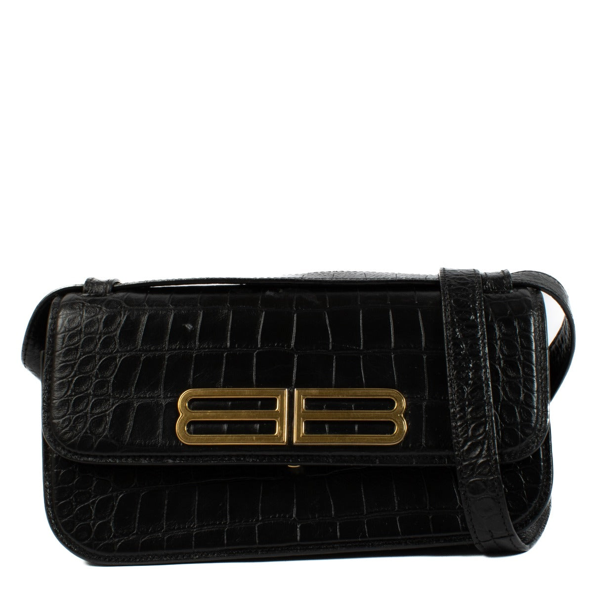 Balenciaga Black Croc Embossed Leather Gossip S Bag