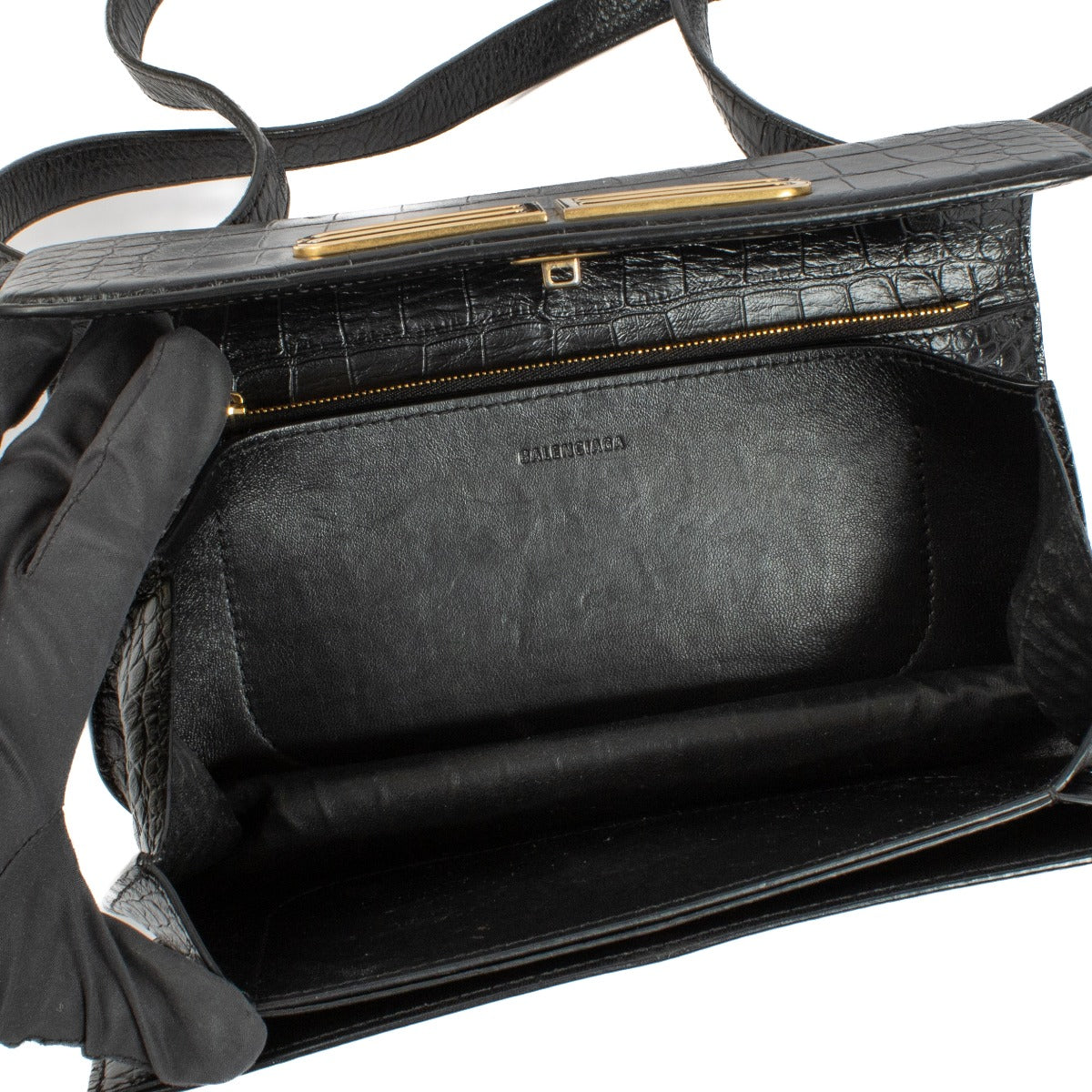 Balenciaga Zwarte Croco-Embossed Leren Gossip S Tas