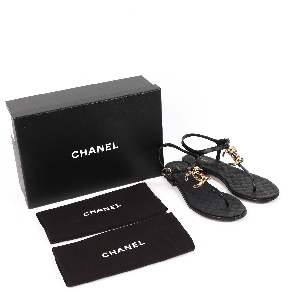 Chanel Black Crystal CC Sandals