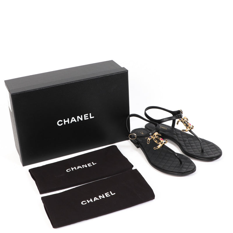 Chanel Black Crystal CC Sandals