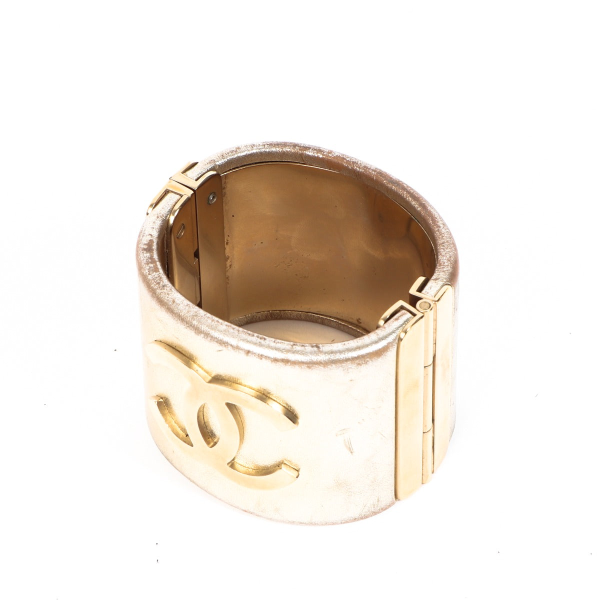 Chanel Cruise 2015 Gold Lambskin CC Cuff Bangle Bracelet