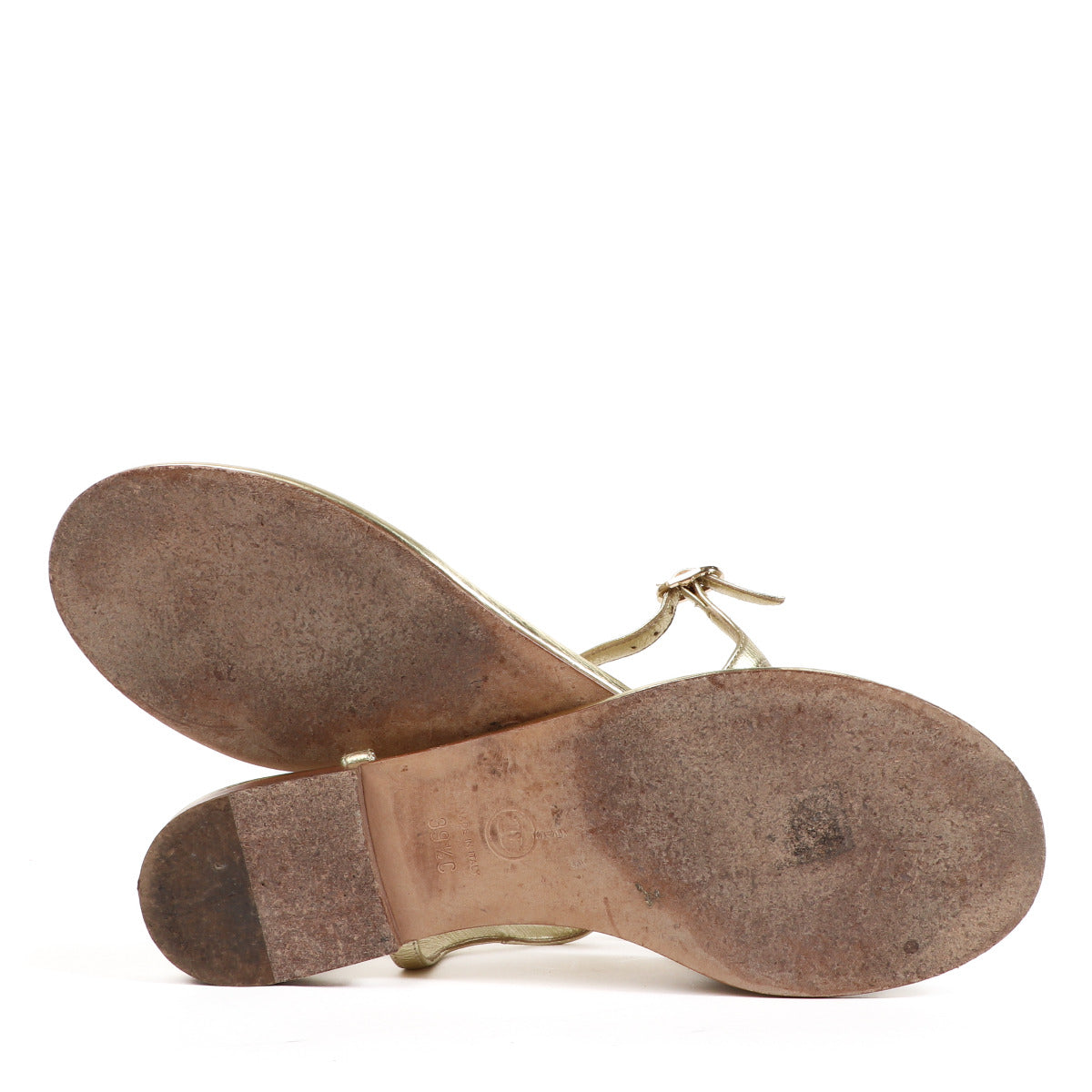 Buy and sell 100% authentic designer Chanel Gold Lambskin CC Jewelled Sandal for the best price at Labellov.