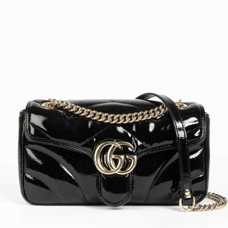 Authentic pre-loved Gucci Black Patent Marmont Medium Shoulder Bag on Labellov.com