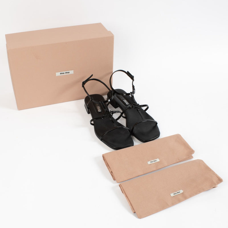 shop 100% authentic second hand Miu Miu Black Logo Sandals - Size 39 on Labellov.com