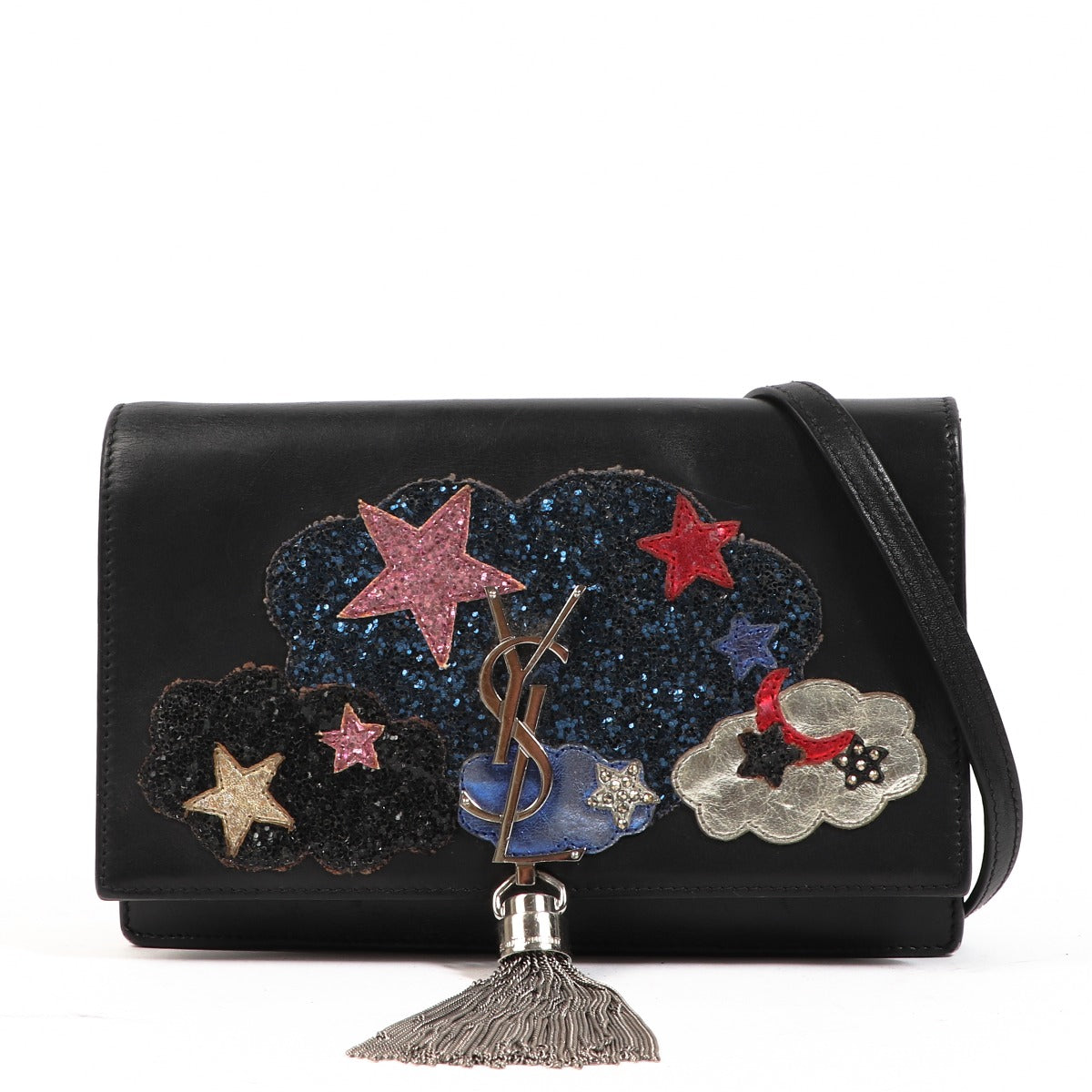 Saint Laurent Kate Patchwork Chain Wallet With Tassel
