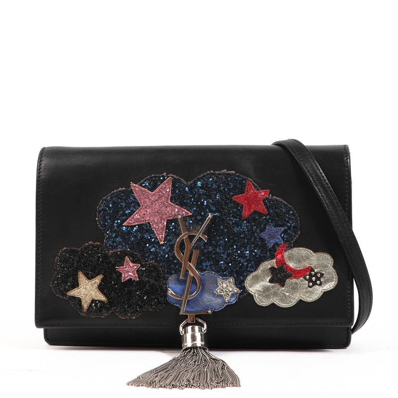 Saint Laurent Kate Patchwork Chain Wallet With Tassel