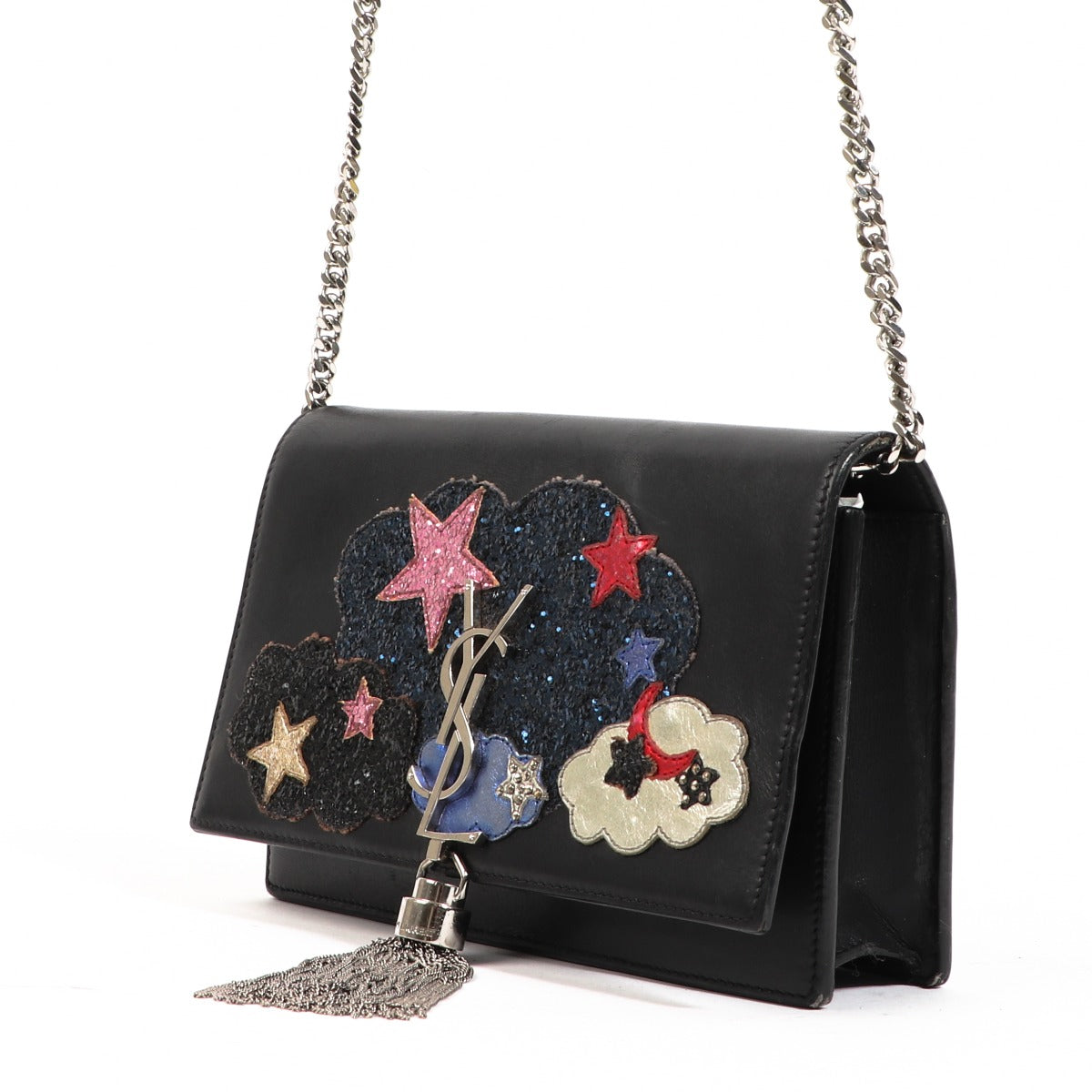 Saint Laurent Kate Patchwork Chain Wallet With Tassel