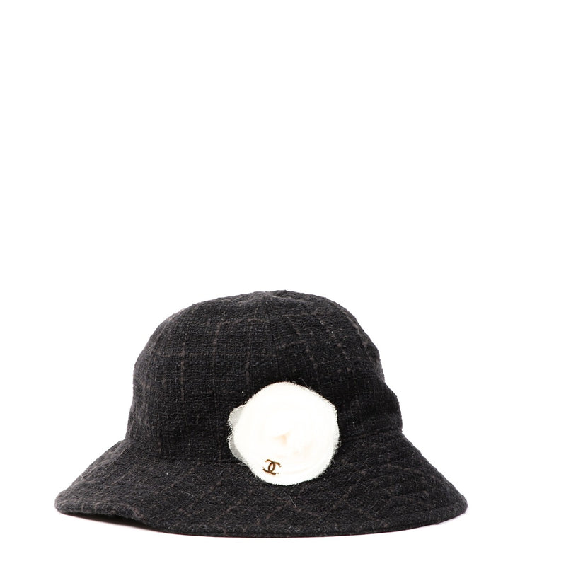 Chanel Black Tweed CC Camillia Bucket Hat