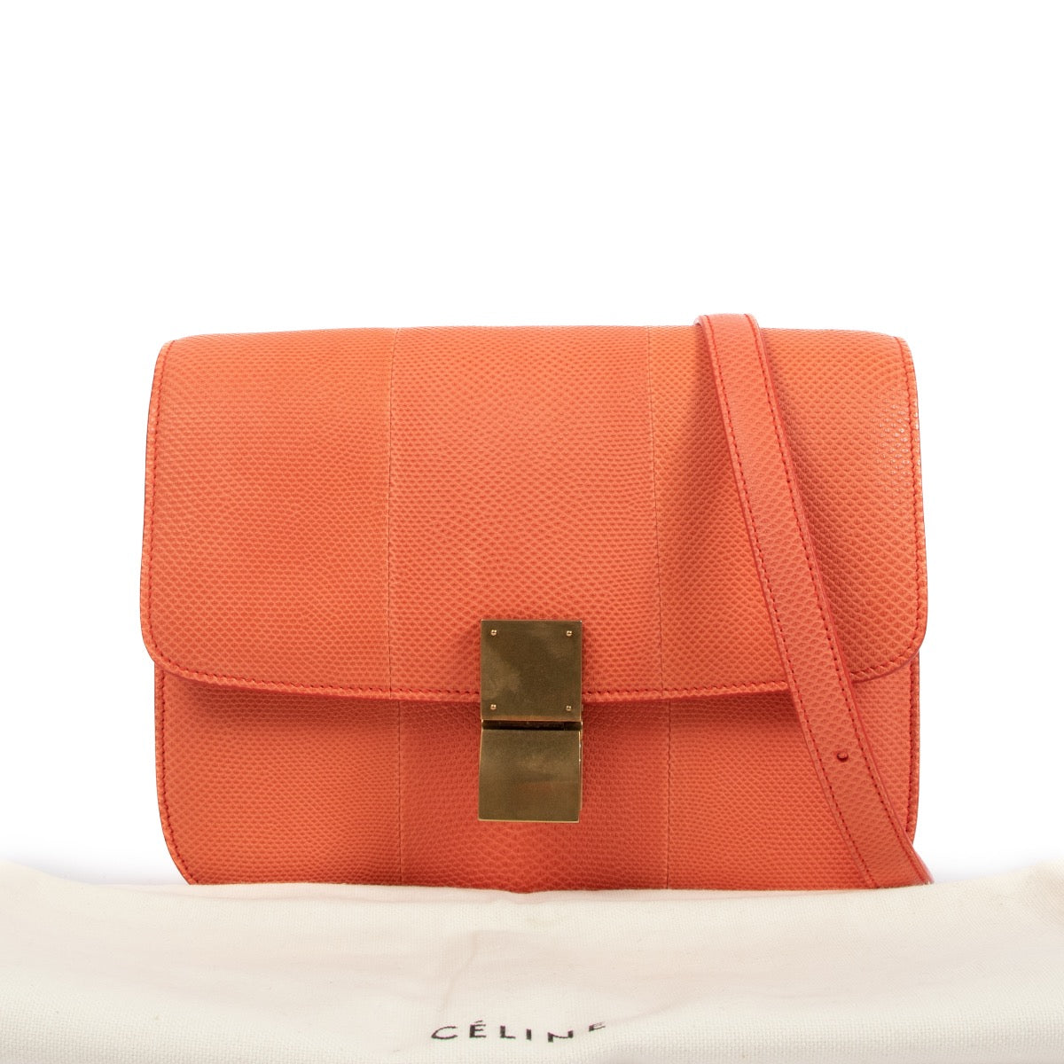 Shop an authentic second hand Céline Salmon Karung Snake Leather Medium Classic Box Bag on Labellov.com