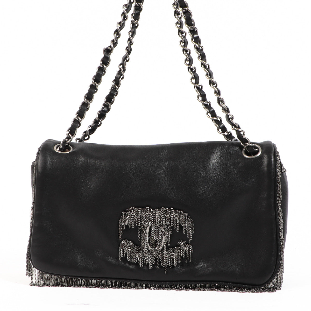 Chanel Black Leather Chain Fringe Shoulder Bag 100% authentic and for the best price at Labellov secondhand luxury designer bags.