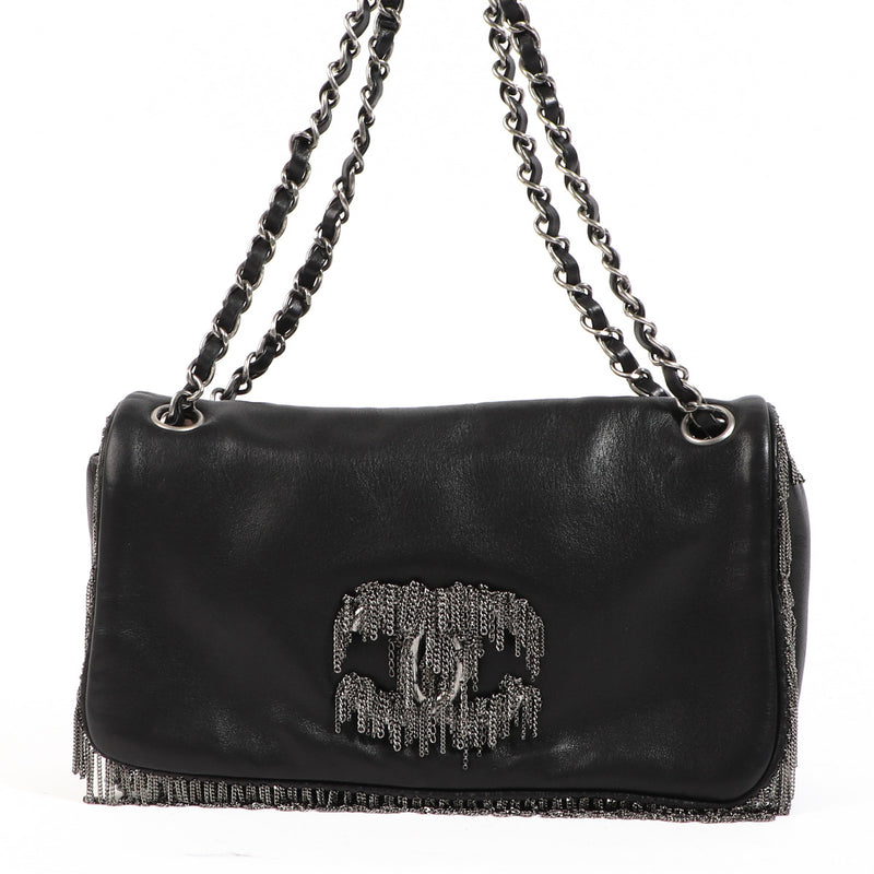 Chanel Black Leather Chain Fringe Shoulder Bag 100% authentic and for the best price at Labellov secondhand luxury designer bags.