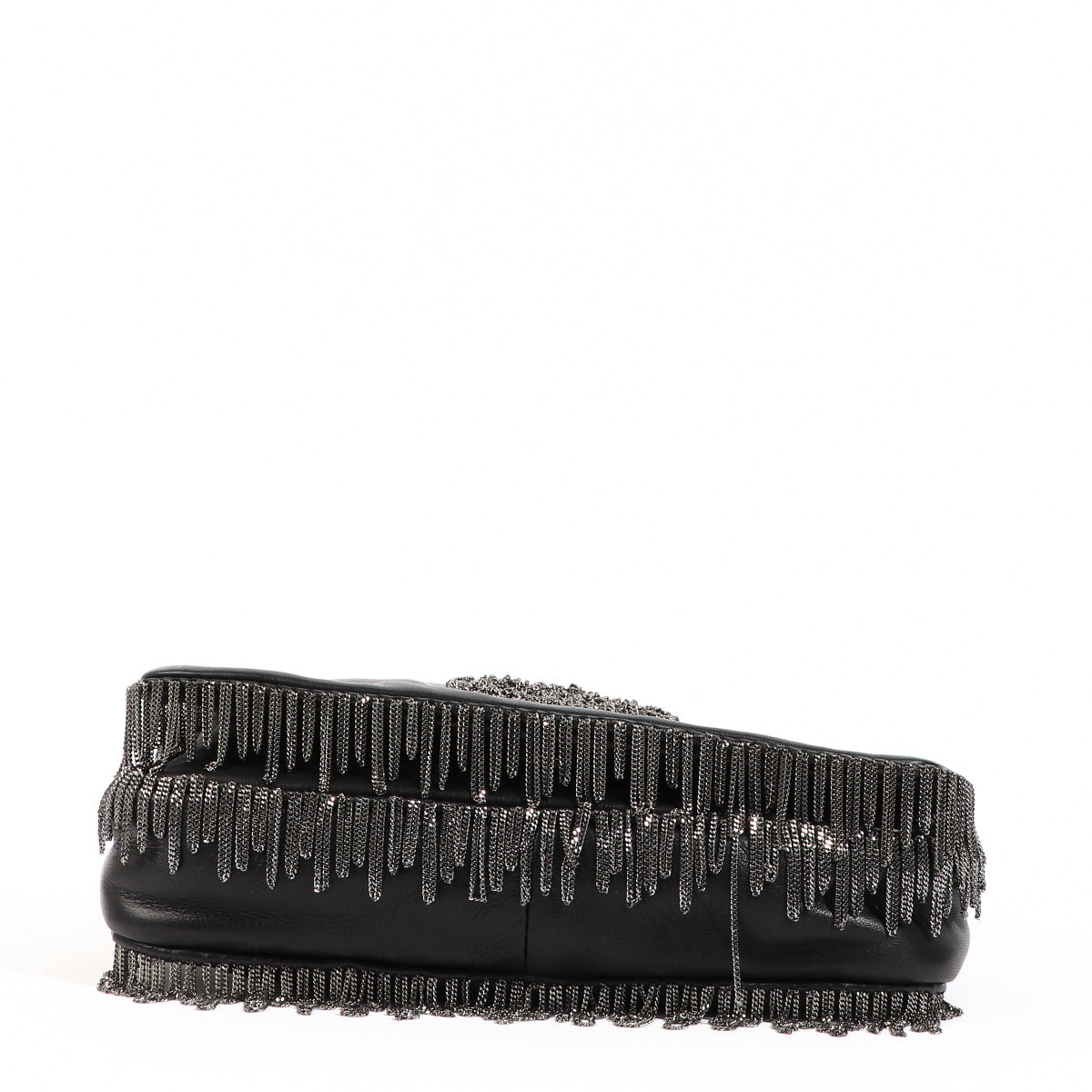 Sac à bandoulière Chanel en cuir noir à franges chaîne