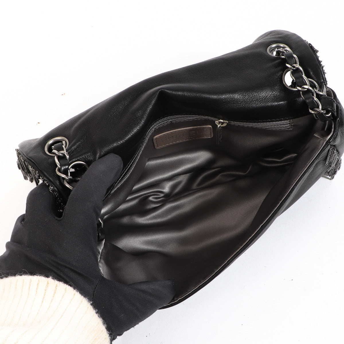 Chanel Black Leather Chain Fringe Shoulder Bag