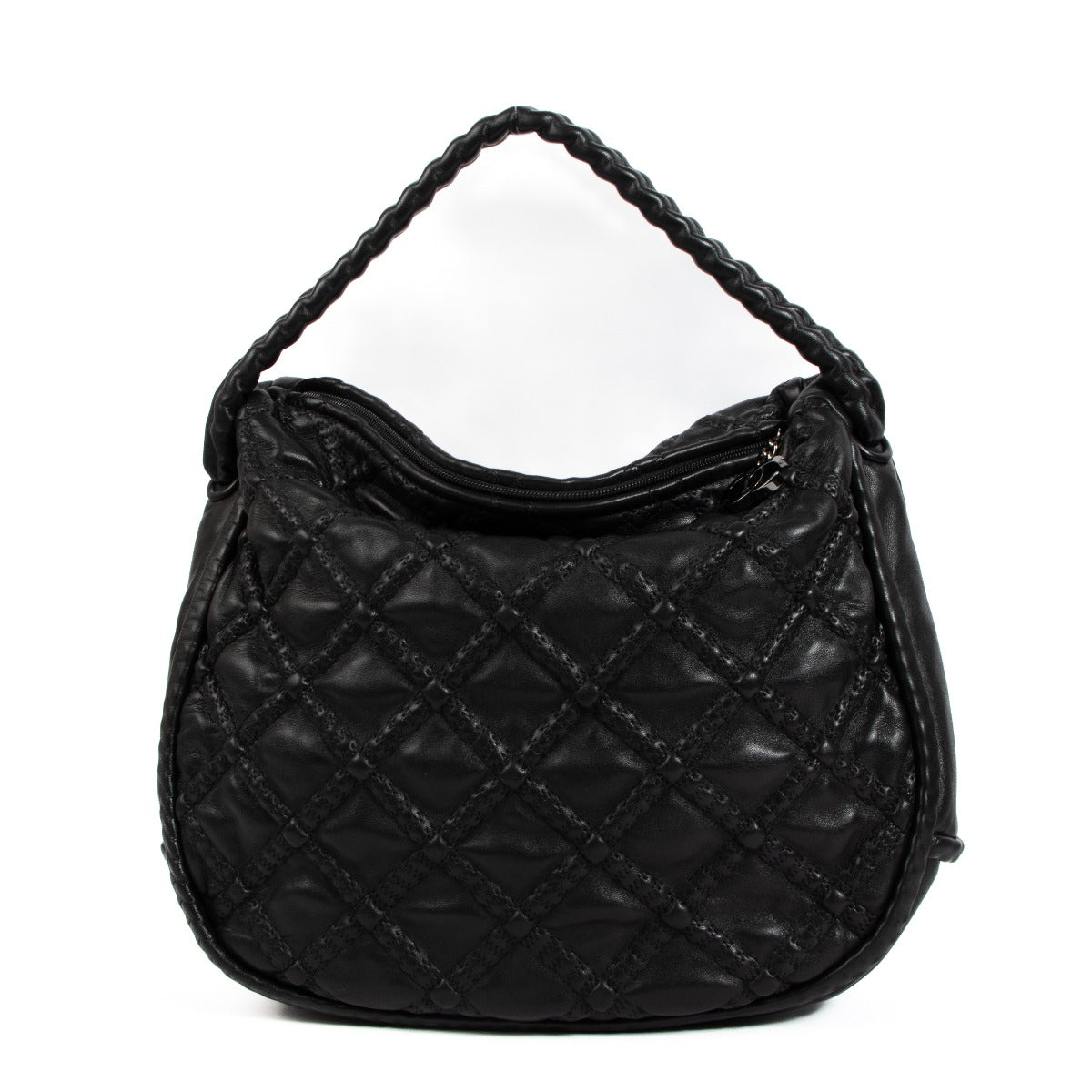 Chanel Black Lambskin Hidden Chain Hobo Bag