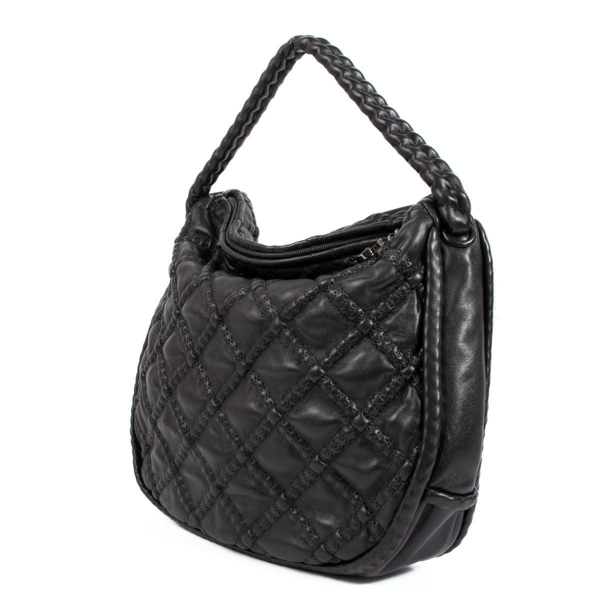 Chanel Black Lambskin Hidden Chain Hobo Bag