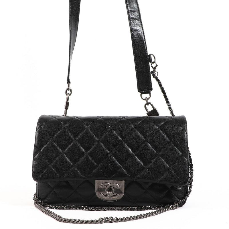 Chanel Black Goatskin Double Carry Flap Bag