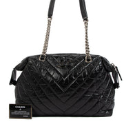 Chanel Black Chevron Aged Calfskin Bowling Bag
