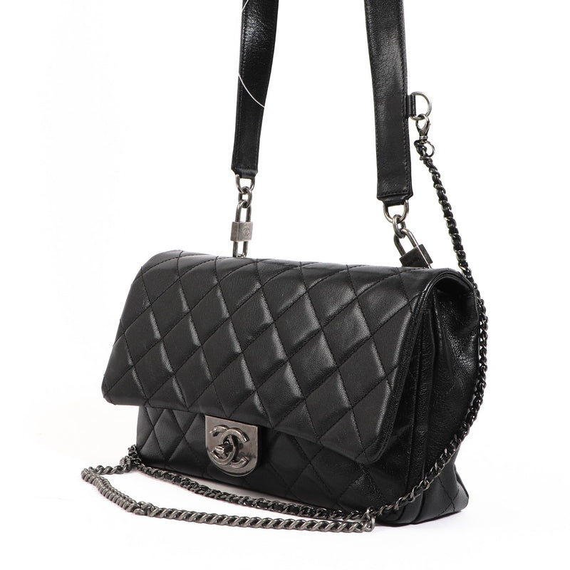 Chanel 2016 Black Goatskin Chain Large Classic Flap Bag