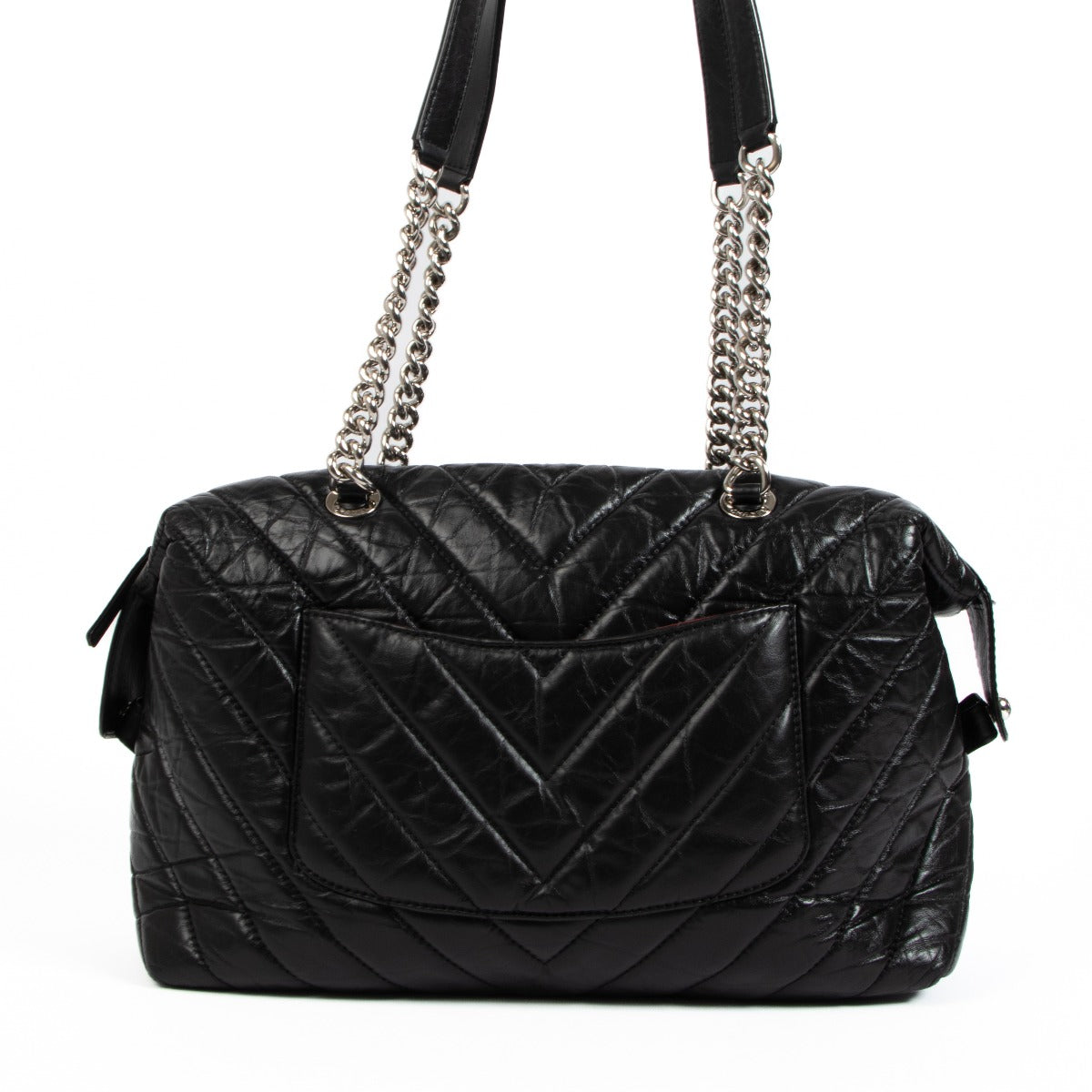 Chanel Black Chevron Aged Calfskin Bowling Bag
