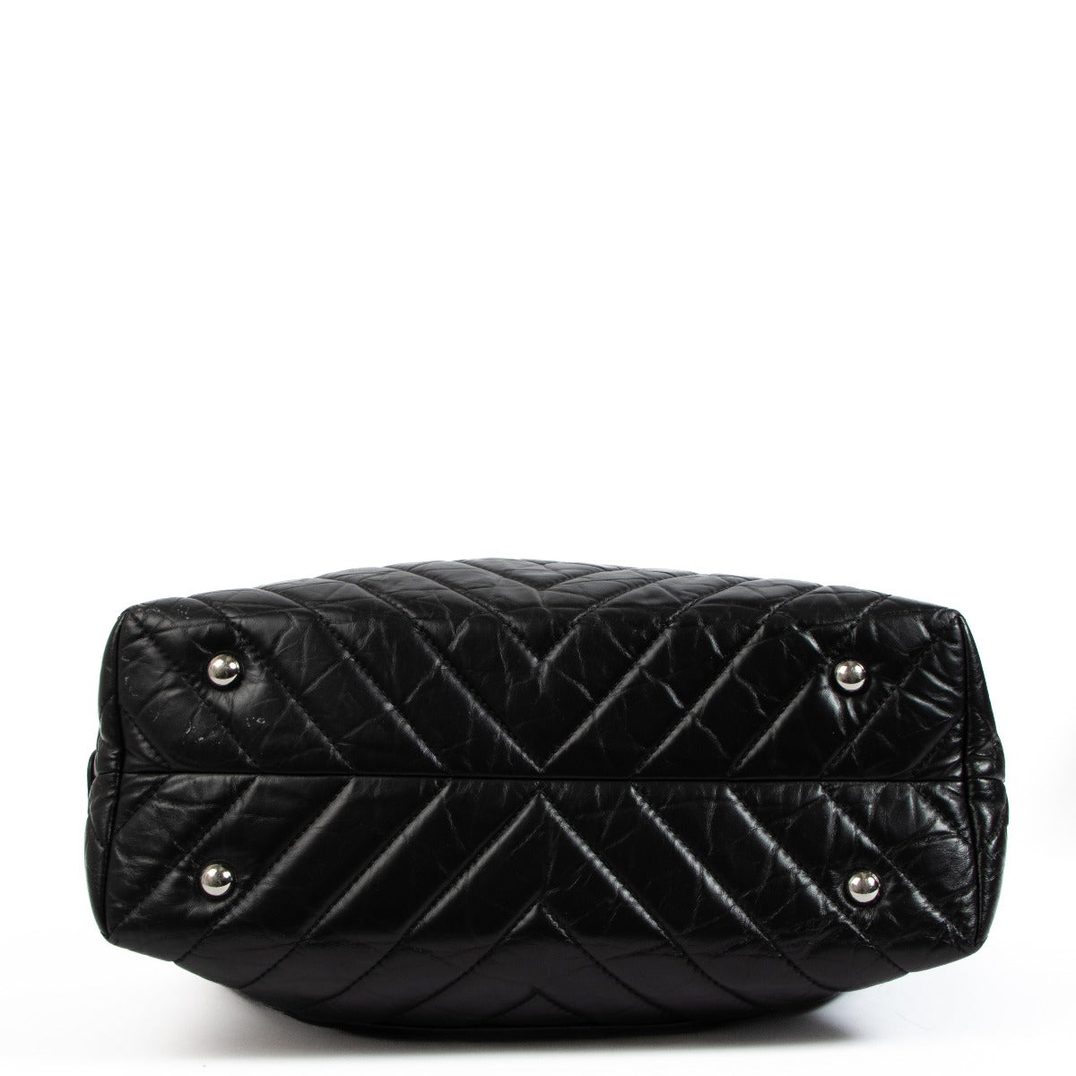Chanel Black Chevron Aged Calfskin Bowling Bag