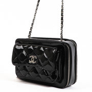 Buy and sell preloved designer bags such as this unique and authentic Chanel Black Patent Leather Mini Vanity Crossbody Bag