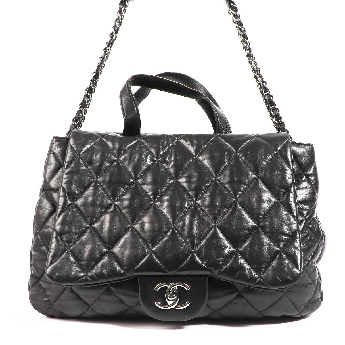 Chanel Triple Compartment Black Lambskin Classic Flap Tote Bag