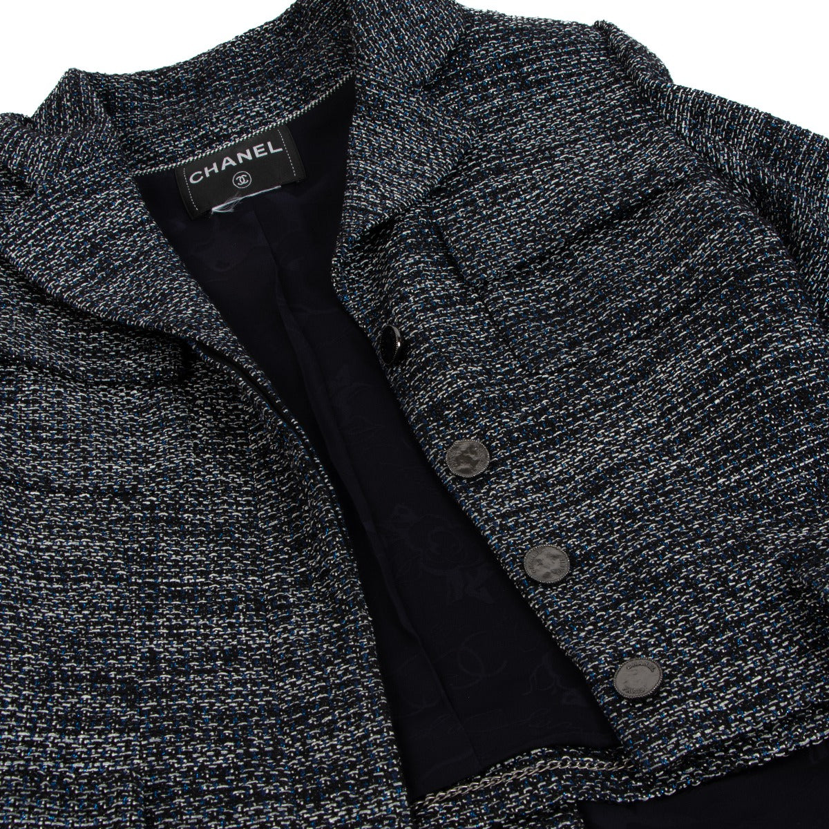 Shop an authentic second hand Chanel Blue Cotton Tweed Jacket on Labellov.com