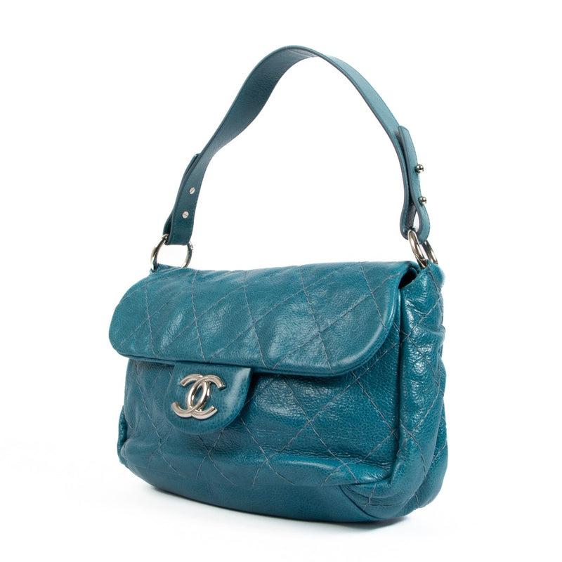 Chanel Teal Aged Calfskin On The Road Flap Bag