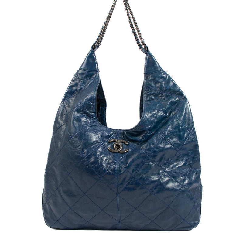 Chanel Blue Aged Calfskin Coco Supple Hobo Bag