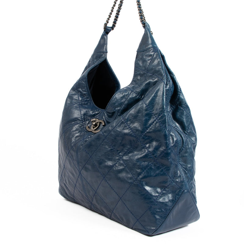 Chanel Blue Aged Calfskin Coco Supple Hobo Bag
