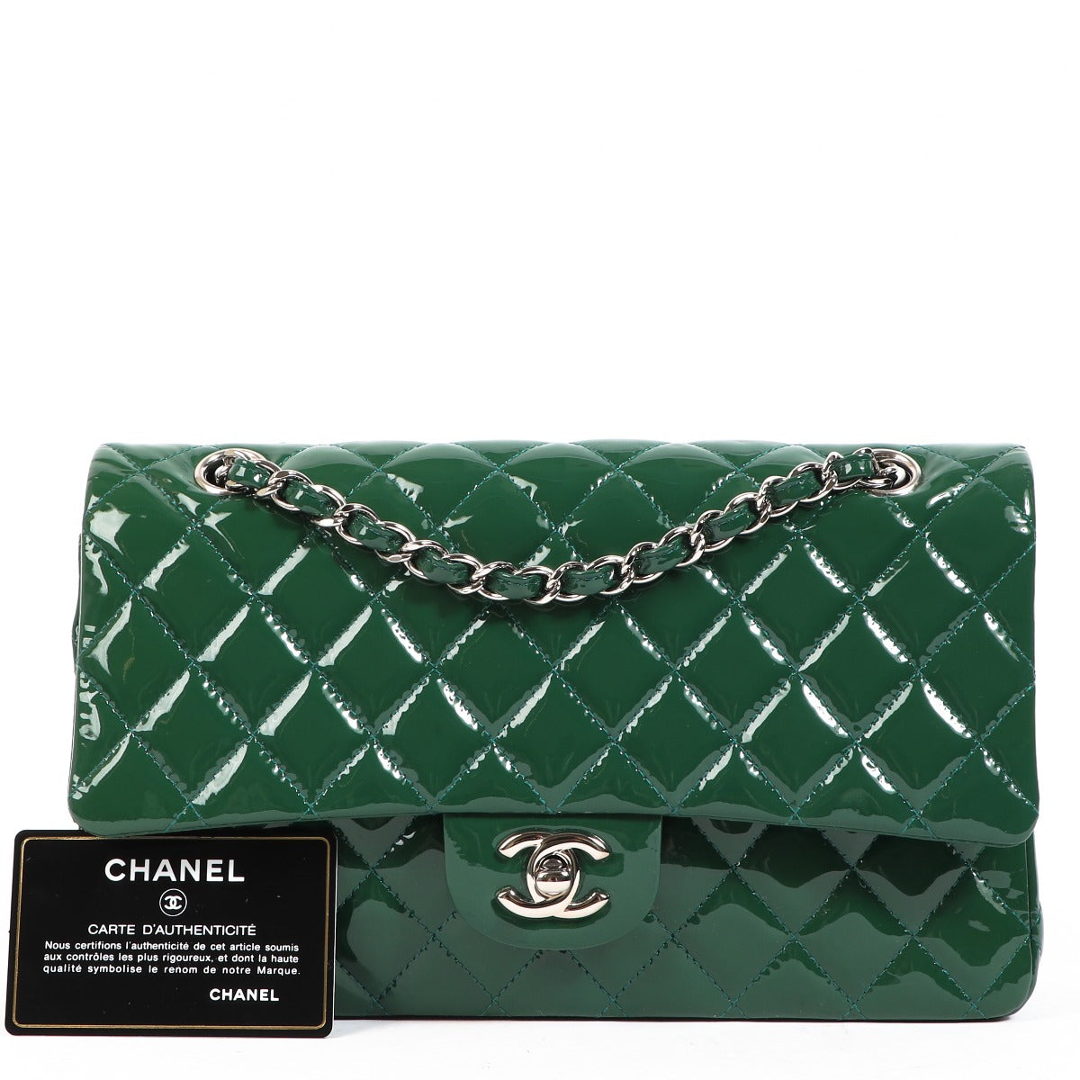 Chanel Green Patent Leather Classic Flap Bag