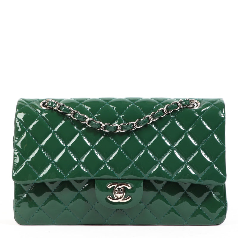 Chanel Green Patent Leather Classic Flap Bag