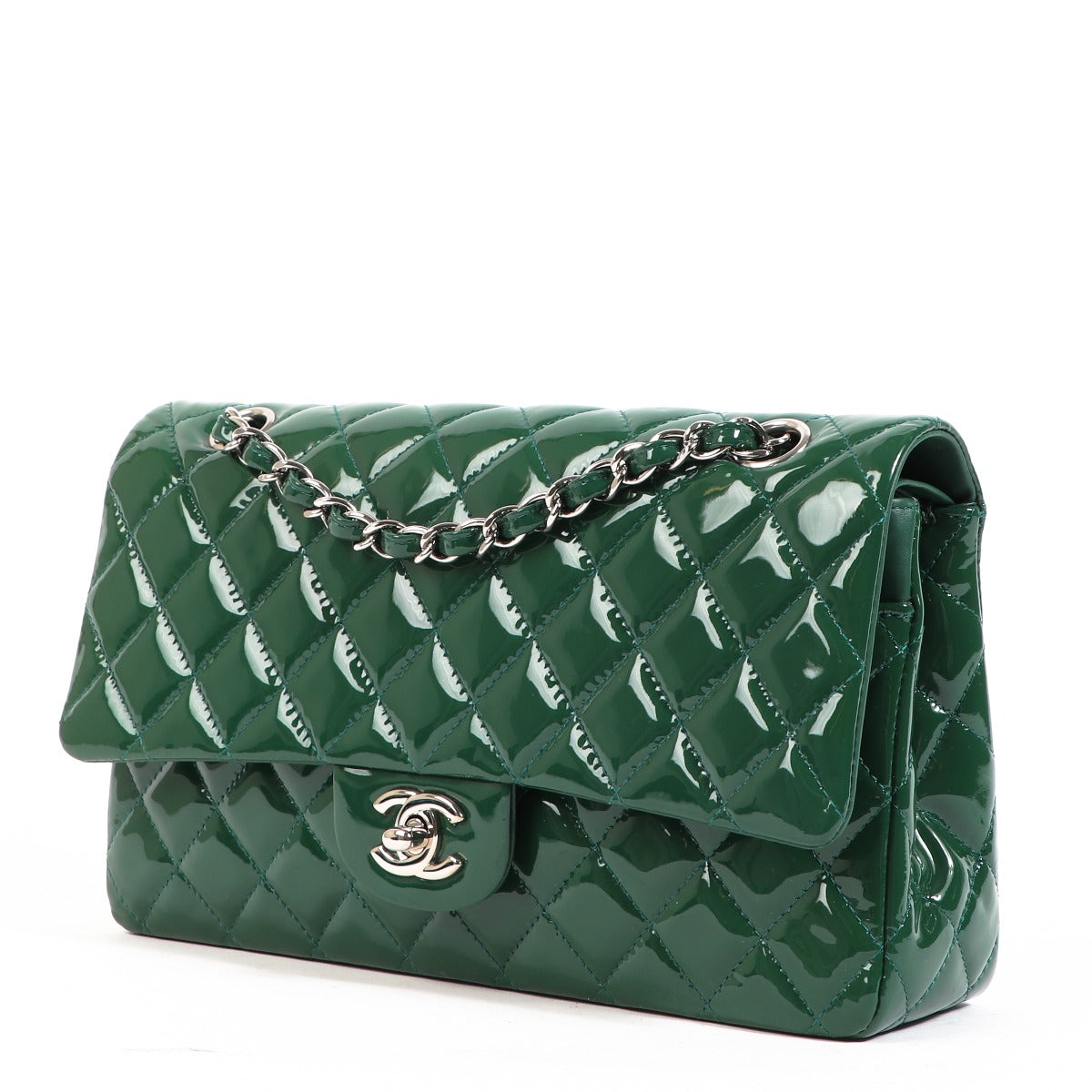 Chanel Green Patent Leather Classic Flap Bag