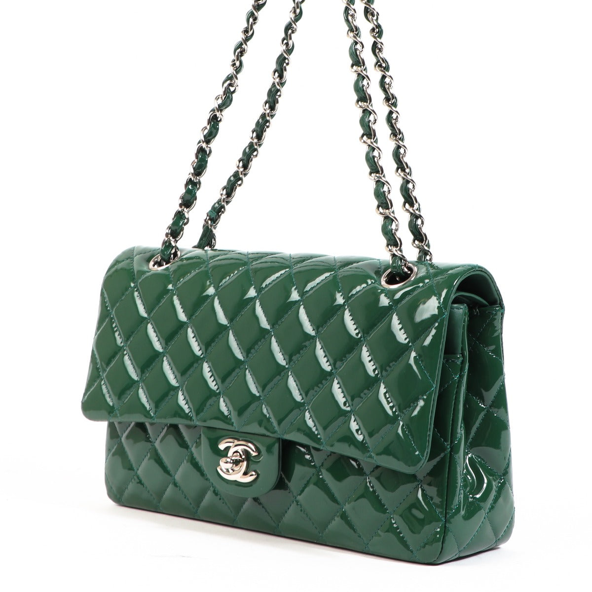 Chanel Green Patent Leather Classic Flap Bag