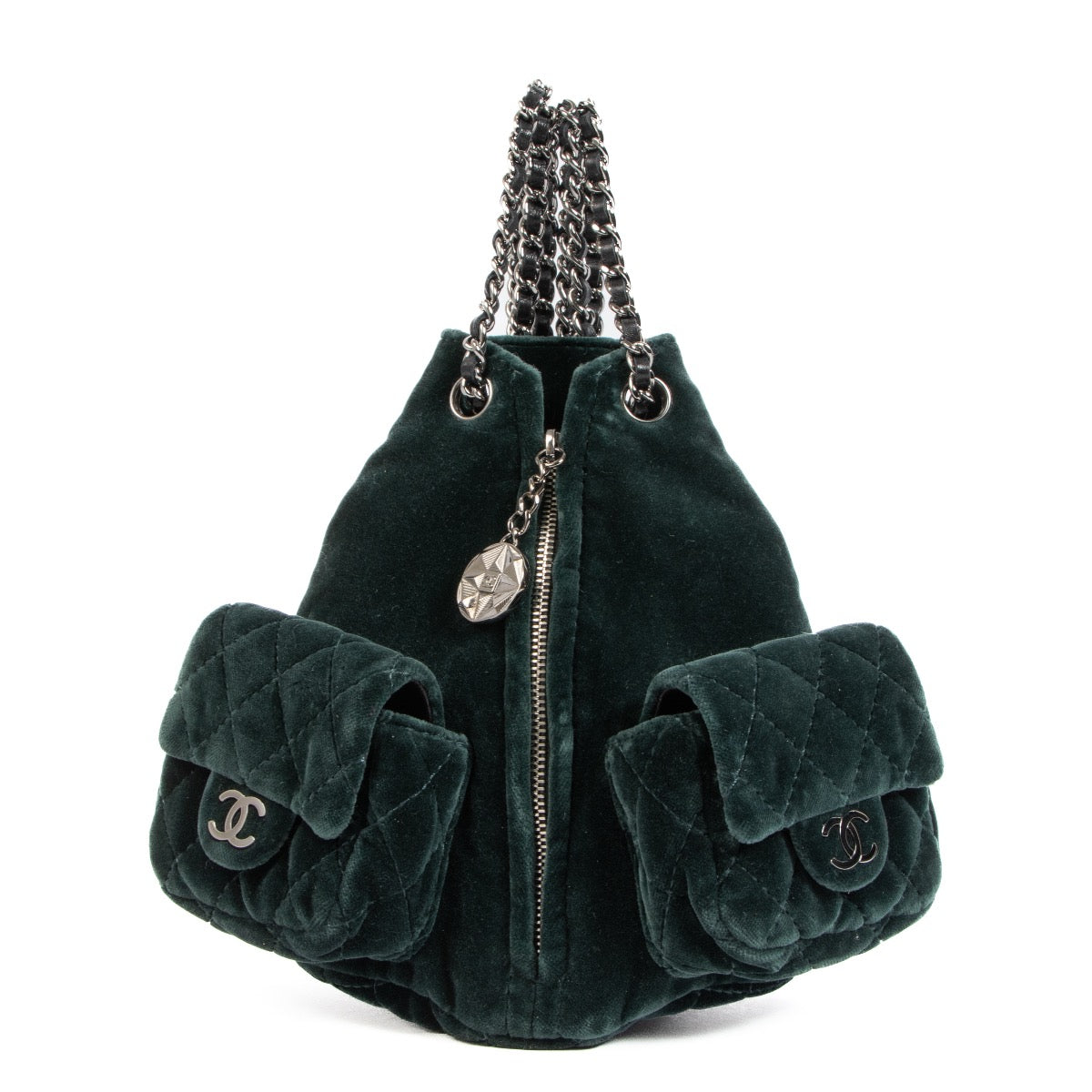 Buy an authentic second hand Chanel Green Velvet Mini Backpack in very good condition at Labellov