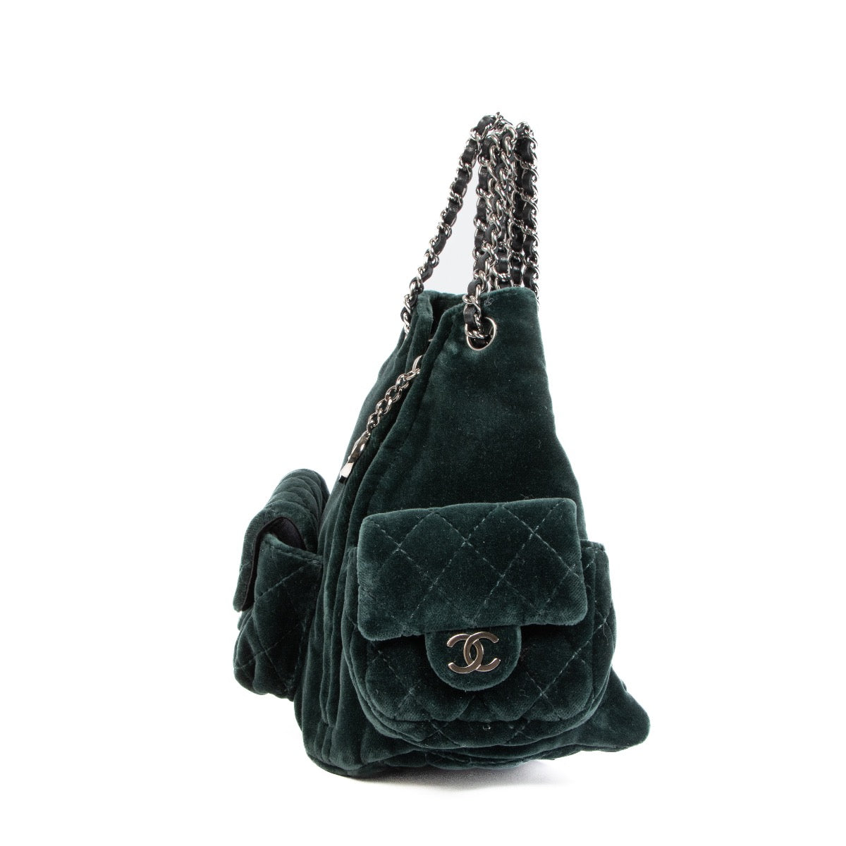 Buy an authentic second hand Chanel Green Velvet Mini Backpack in very good condition at Labellov
