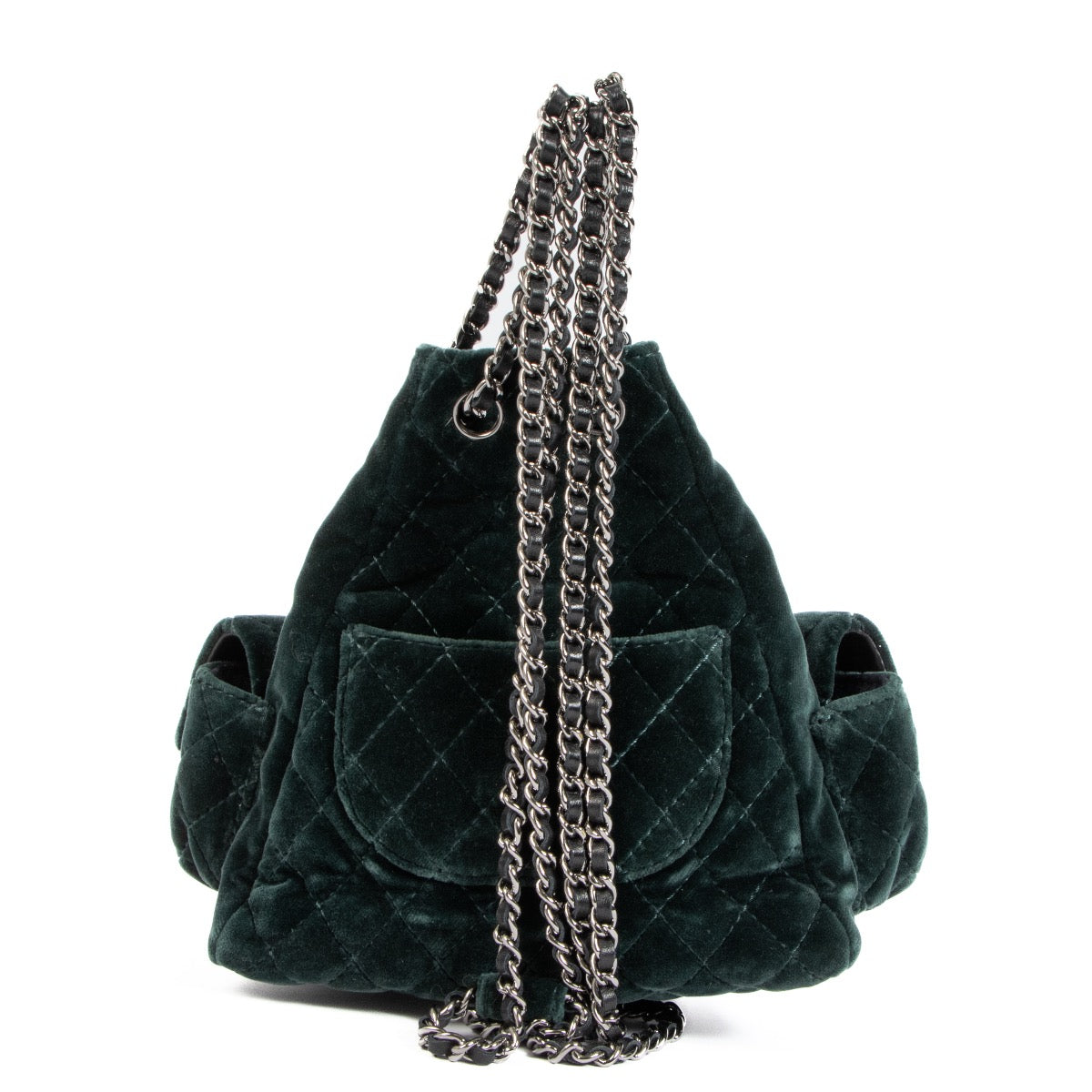 Buy an authentic second hand Chanel Green Velvet Mini Backpack in very good condition at Labellov