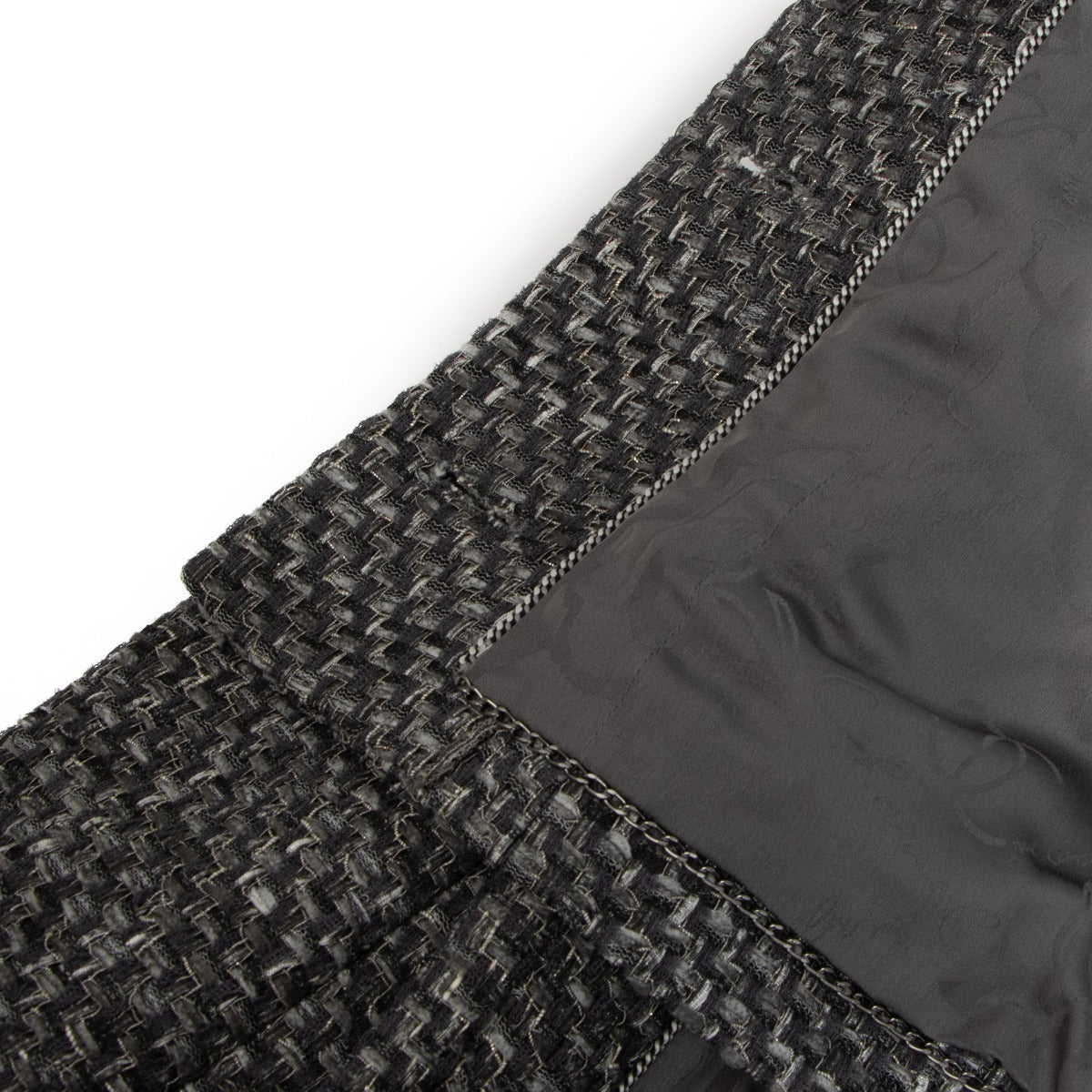 Chanel Grey Silver Long Tweed Jacket