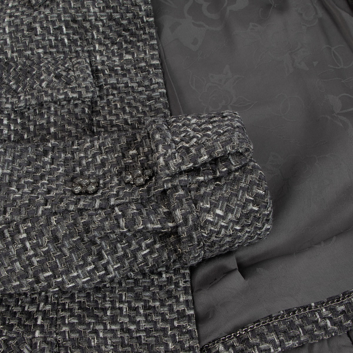 Chanel Grey Silver Long Tweed Jacket