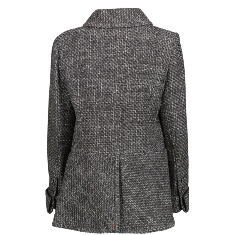 Chanel Grey Silver Long Tweed Jacket