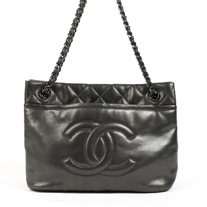 Chanel Metallic Grey Calfskin Timeless CC Soft Tote Bag