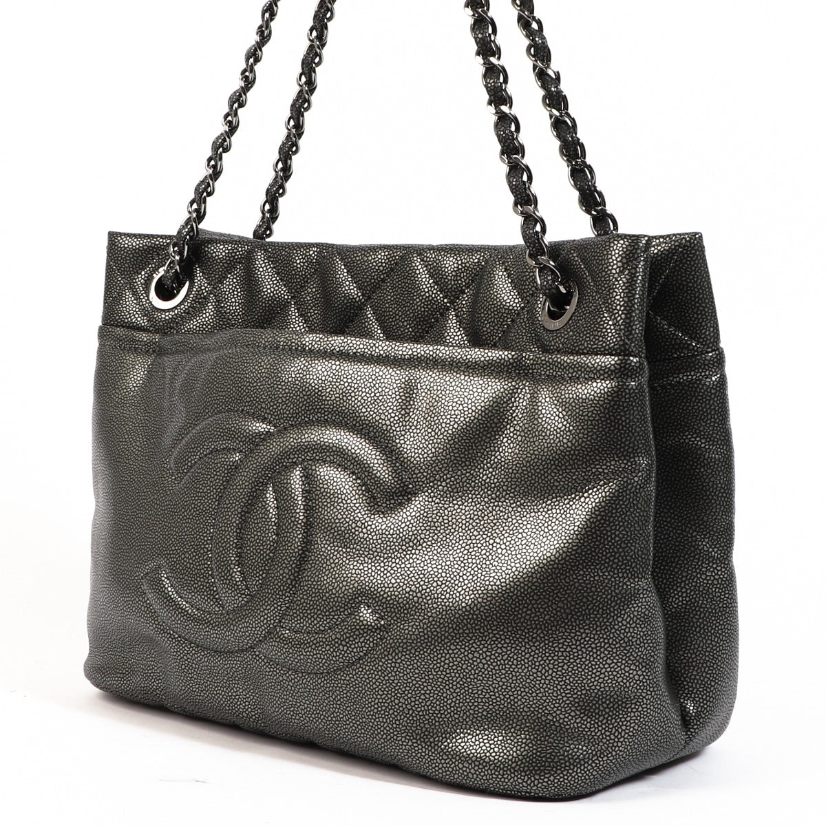 Chanel Metallic Grey Calfskin Timeless CC Soft Tote Bag