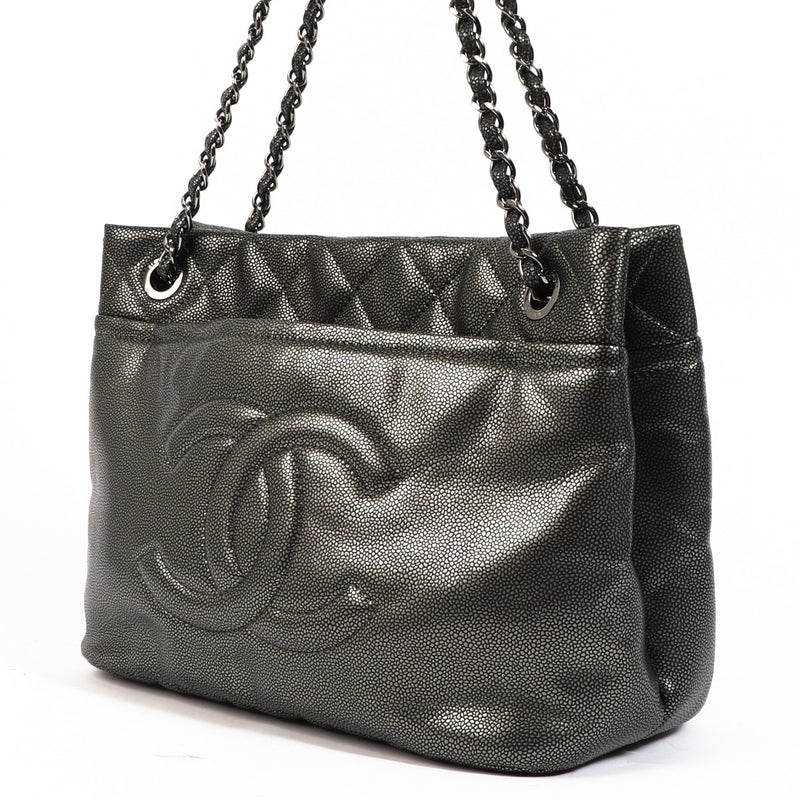 Chanel Metallic Grey Calfskin Timeless CC Soft Tote Bag