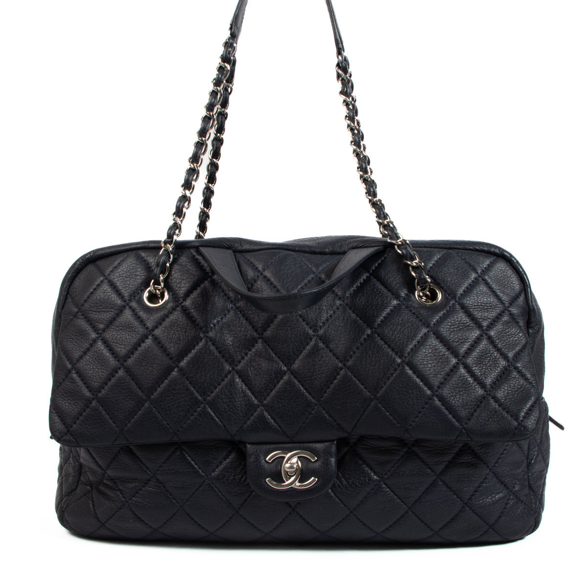 Chanel Navy Blue Leather Bowling Bag