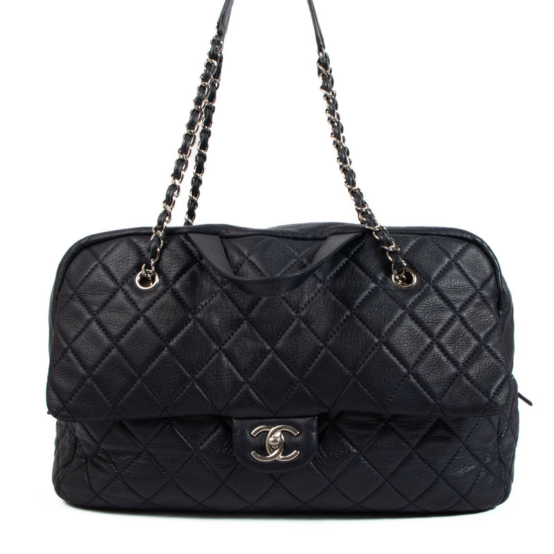 Chanel Navy Blue Leather Bowling Bag
