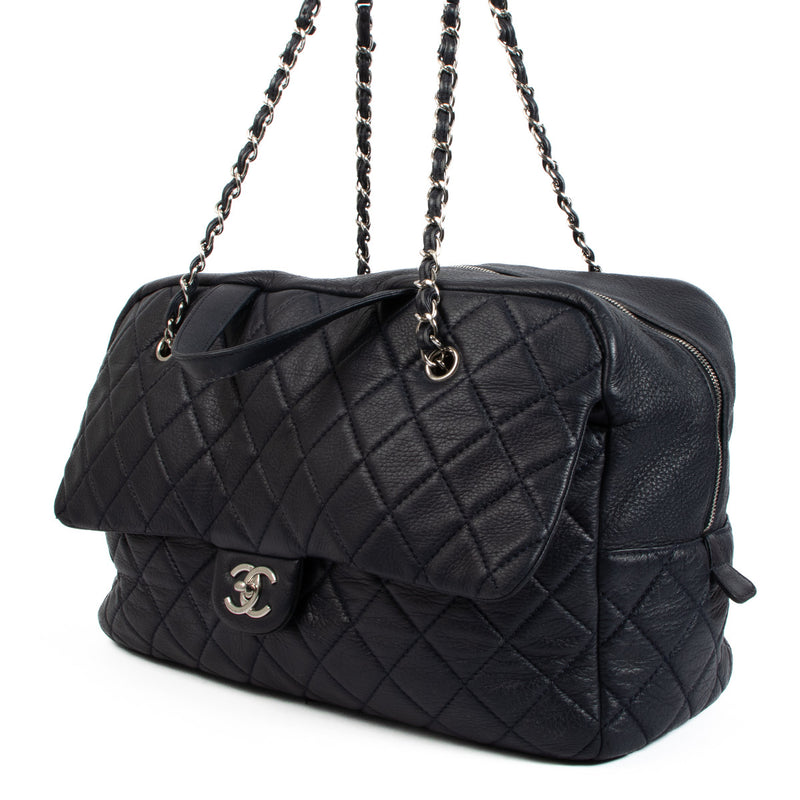 Chanel Navy Blue Leather Bowling Bag