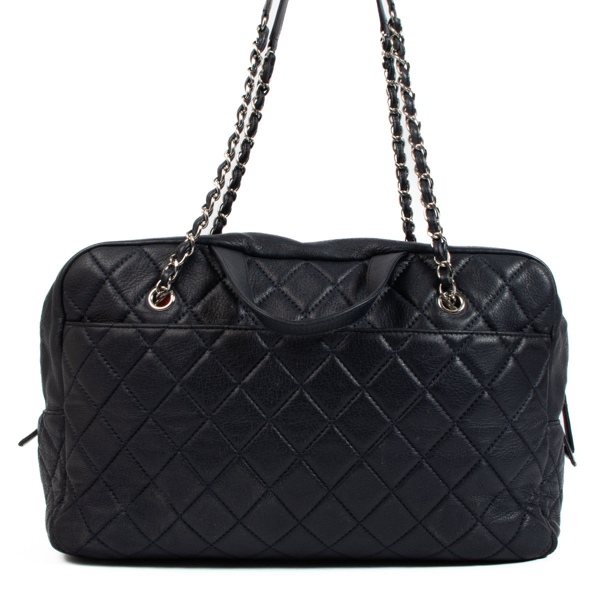 Chanel Navy Blue Leather Bowling Bag