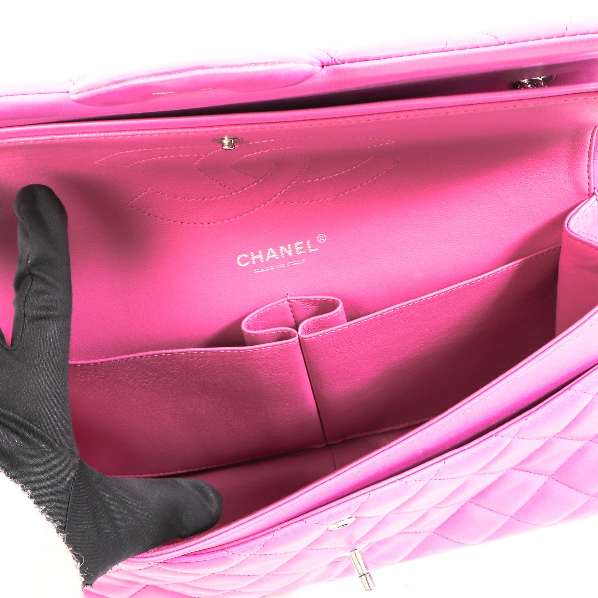 Authentic second hand Chanel Pink Lambskin Large Classic Flap Bag on www.labellov.com